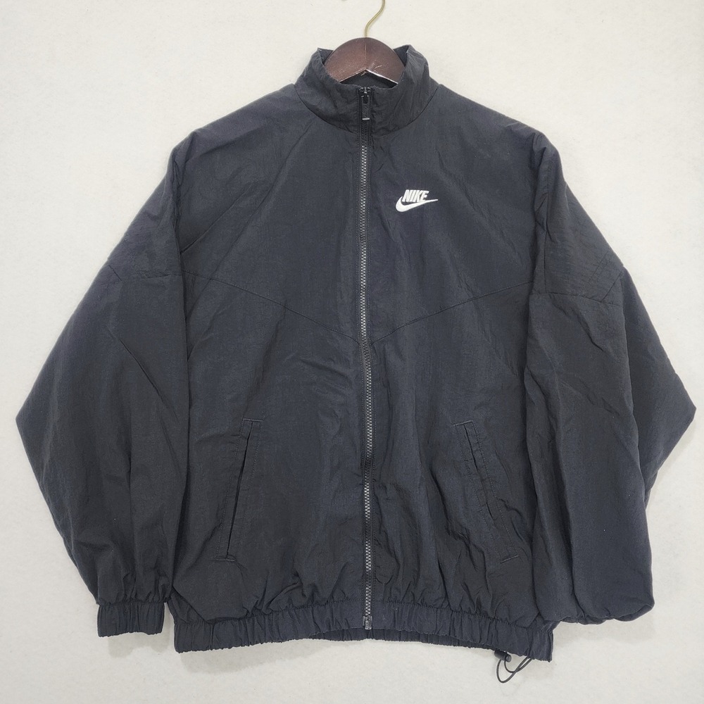 Nike Windrunner Jacket Unisex XS Black Lined Mock Neck Drawcord Hem Gym Training